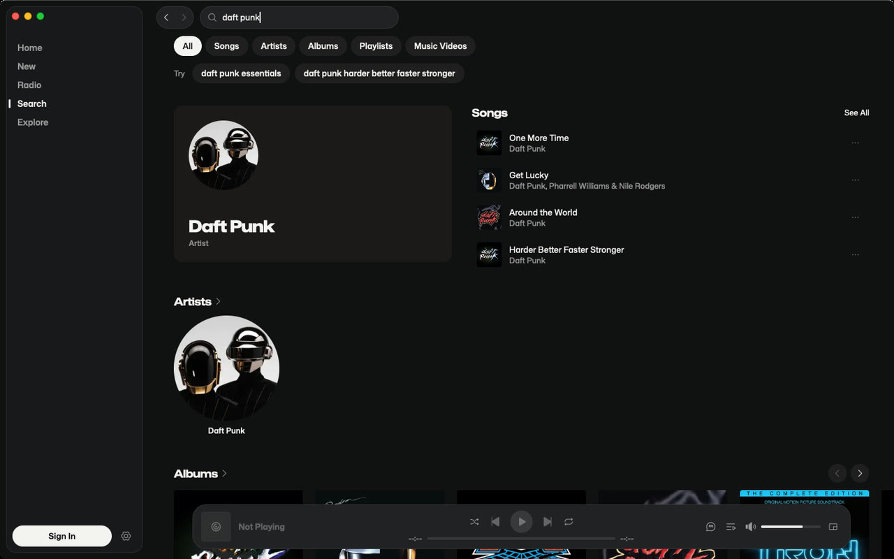 Cacophony on a Mac, searching for Daft Punk